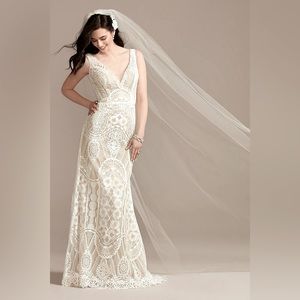 David’s Bridal geometric lace tank wedding dress